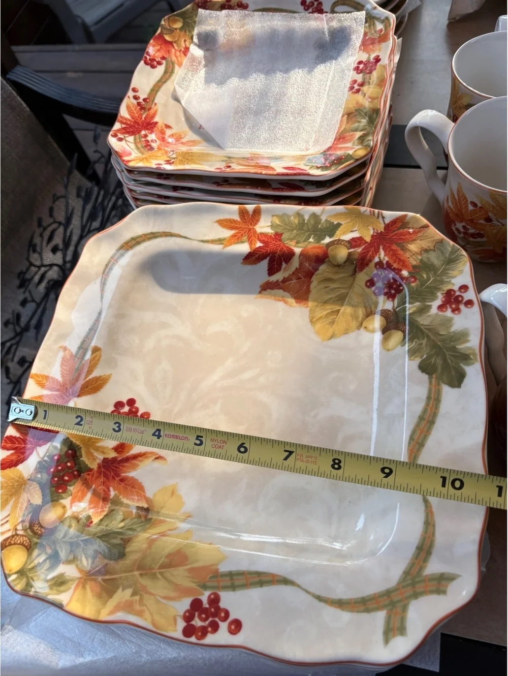 Dinner Plates 222 Fifth Autumn Celebration Leaves Design Square Set of 8